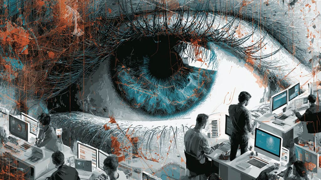 Datendiebstahl - Ein riesiges Auge das die Computer der Mitarbeiter ausspäht